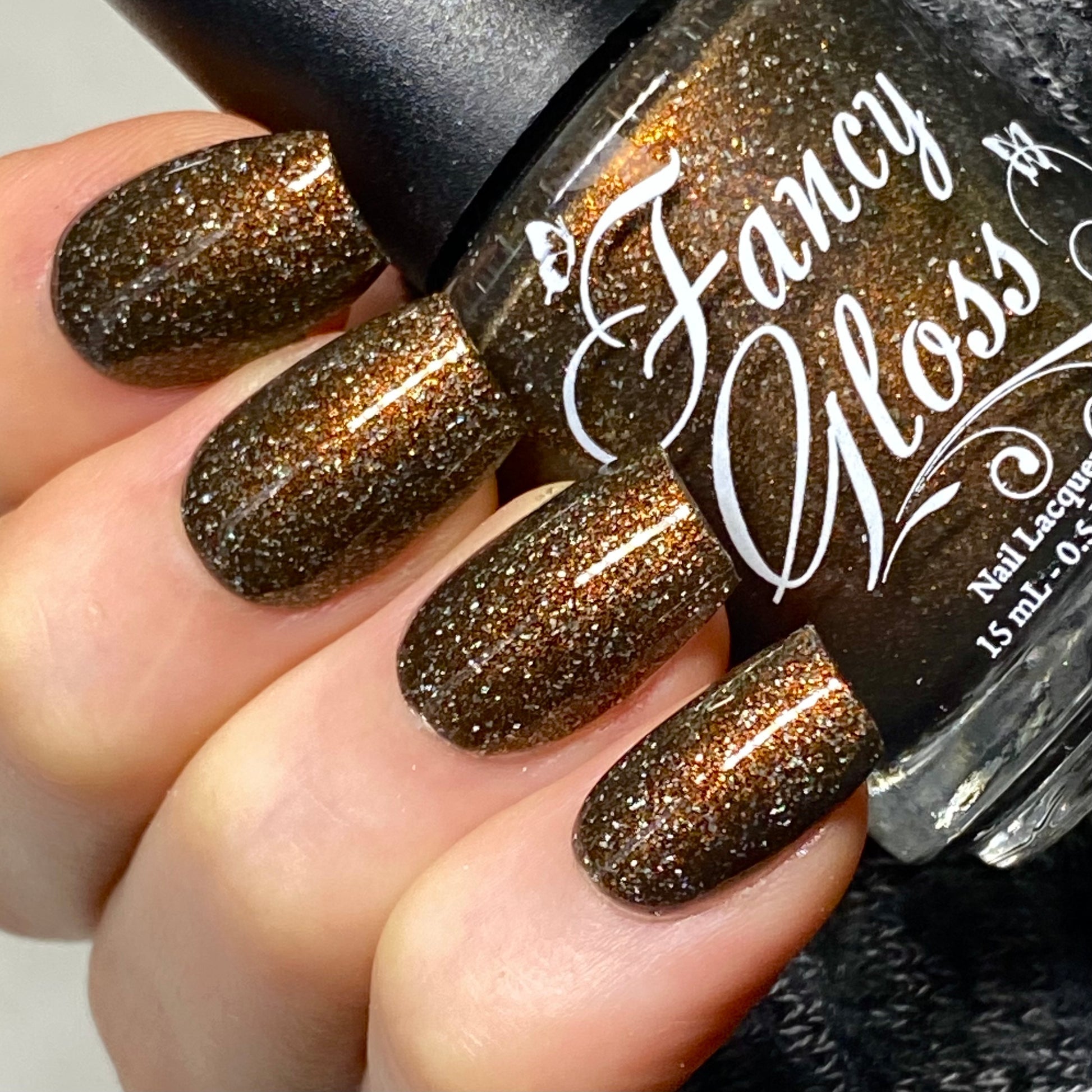 Fancy Gloss- Bronzed Horizon Brown White Copper Gold shimmer Holographic micro Flakes Nail Polish I Love My Polish