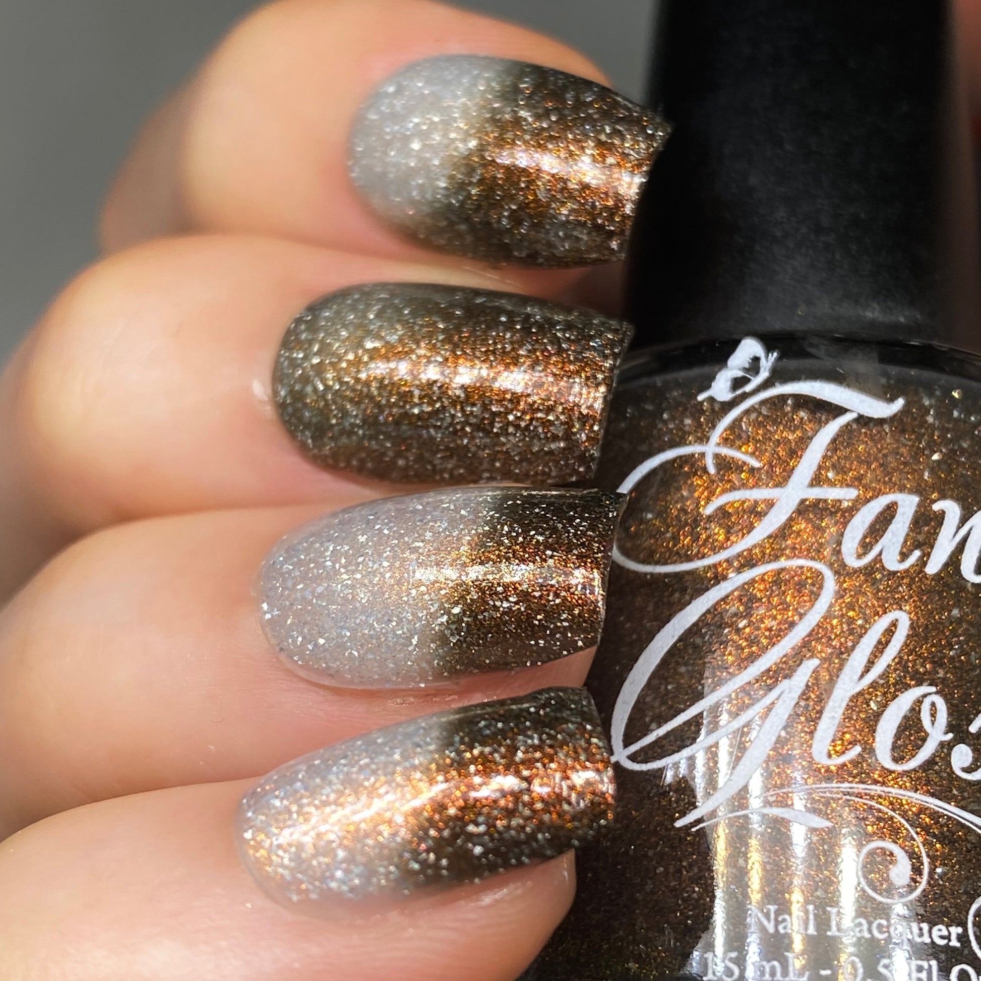 Fancy Gloss- Bronzed Horizon Brown White Copper Gold shimmer Holographic micro Flakes Nail Polish I Love My Polish