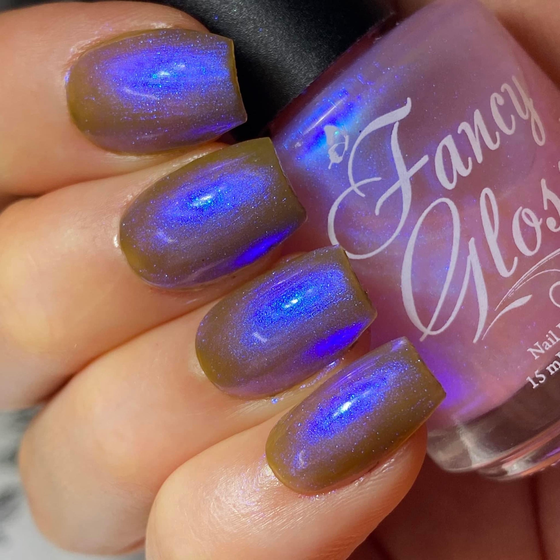 Fancy Gloss- Let it Glow Blue Pink Iridescent top and base coat nail polish I Love My Polish