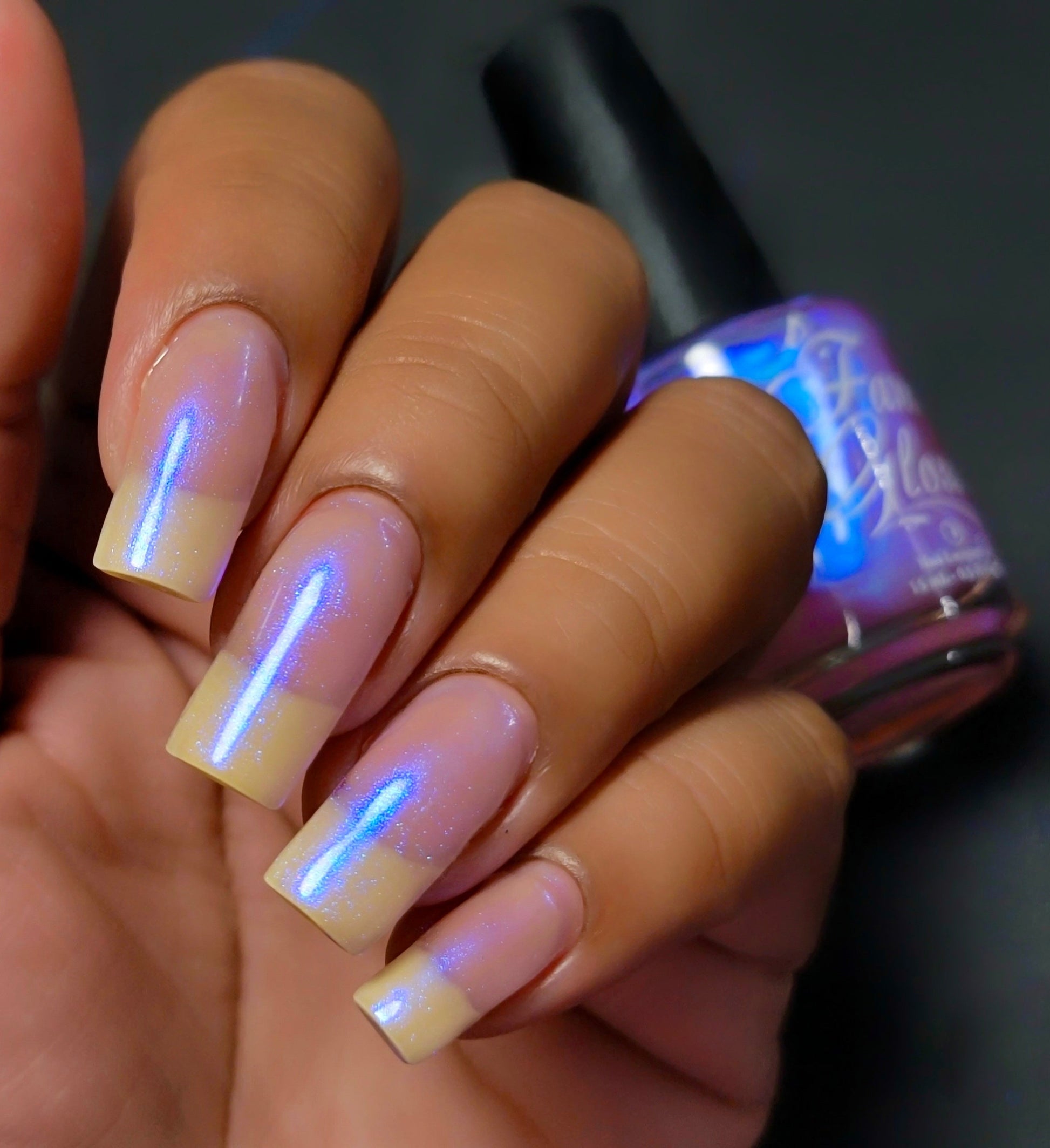 Fancy Gloss- Let it Glow Blue Pink Iridescent top and base coat nail polish I Love My Polish