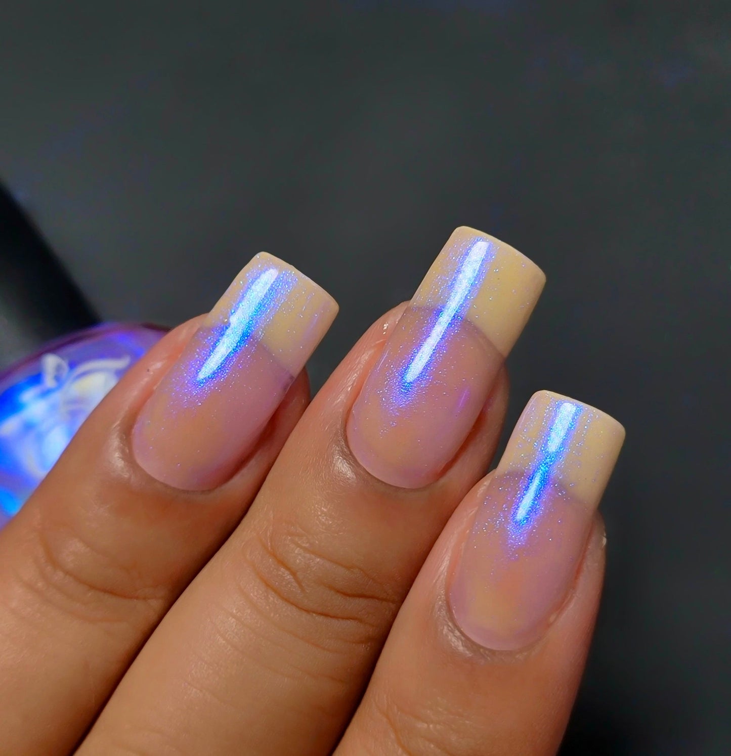Fancy Gloss- Let it Glow Blue Pink Iridescent top and base coat nail polish I Love My Polish