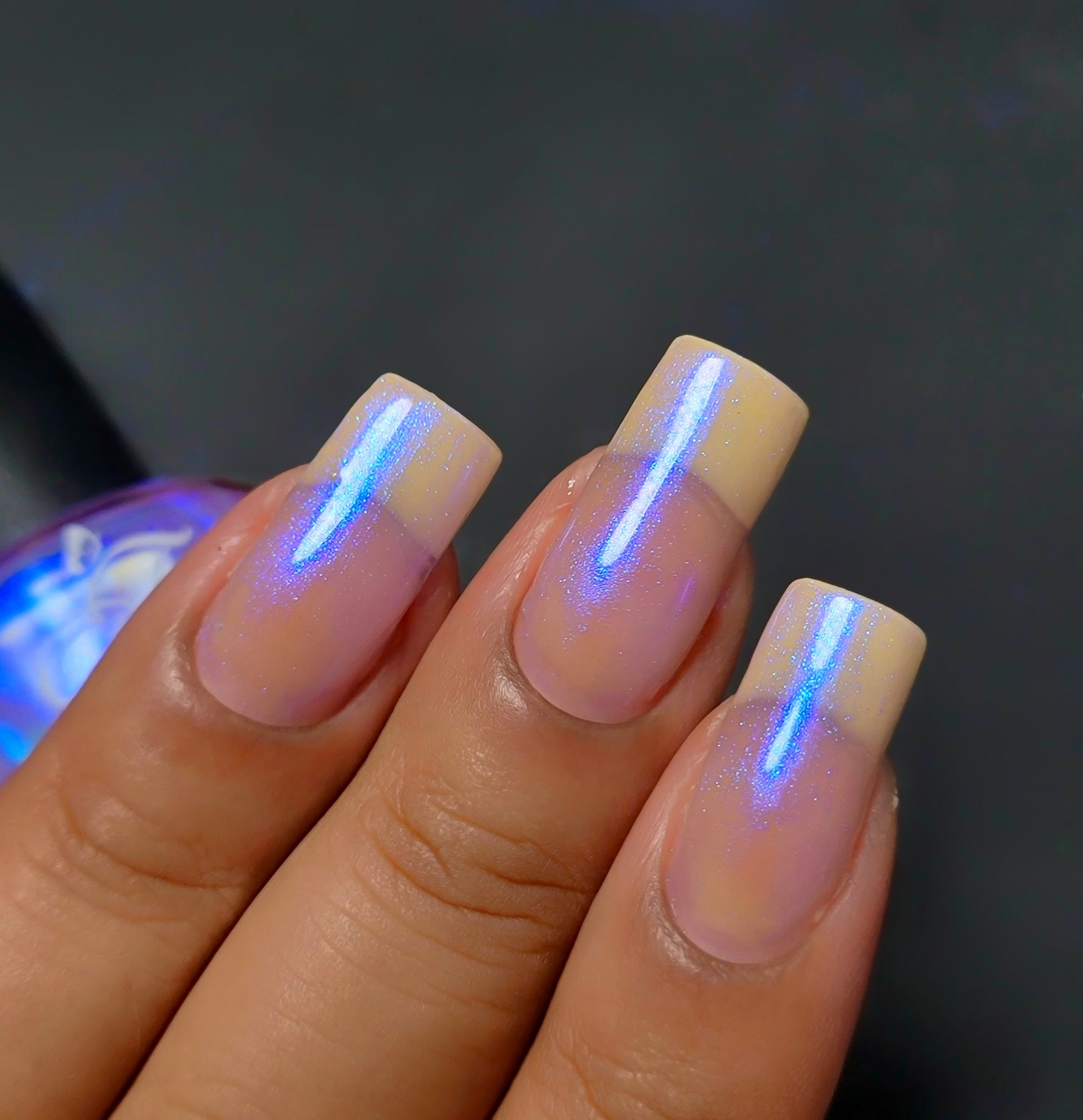 Fancy Gloss- Let it Glow Blue Pink Iridescent top and base coat nail polish I Love My Polish
