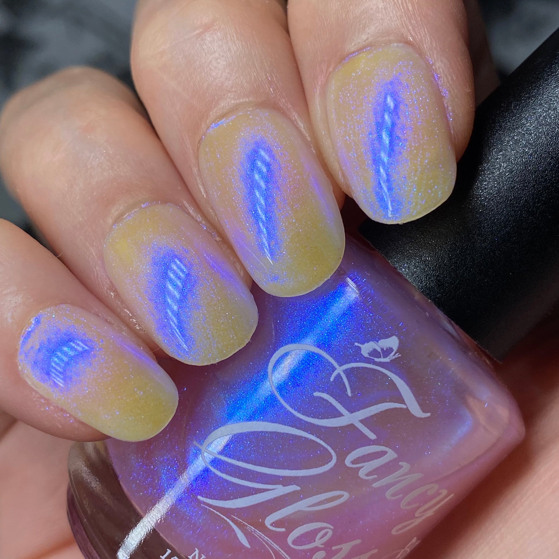 Fancy Gloss- Let it Glow Blue Pink Iridescent top and base coat nail polish I Love My Polish