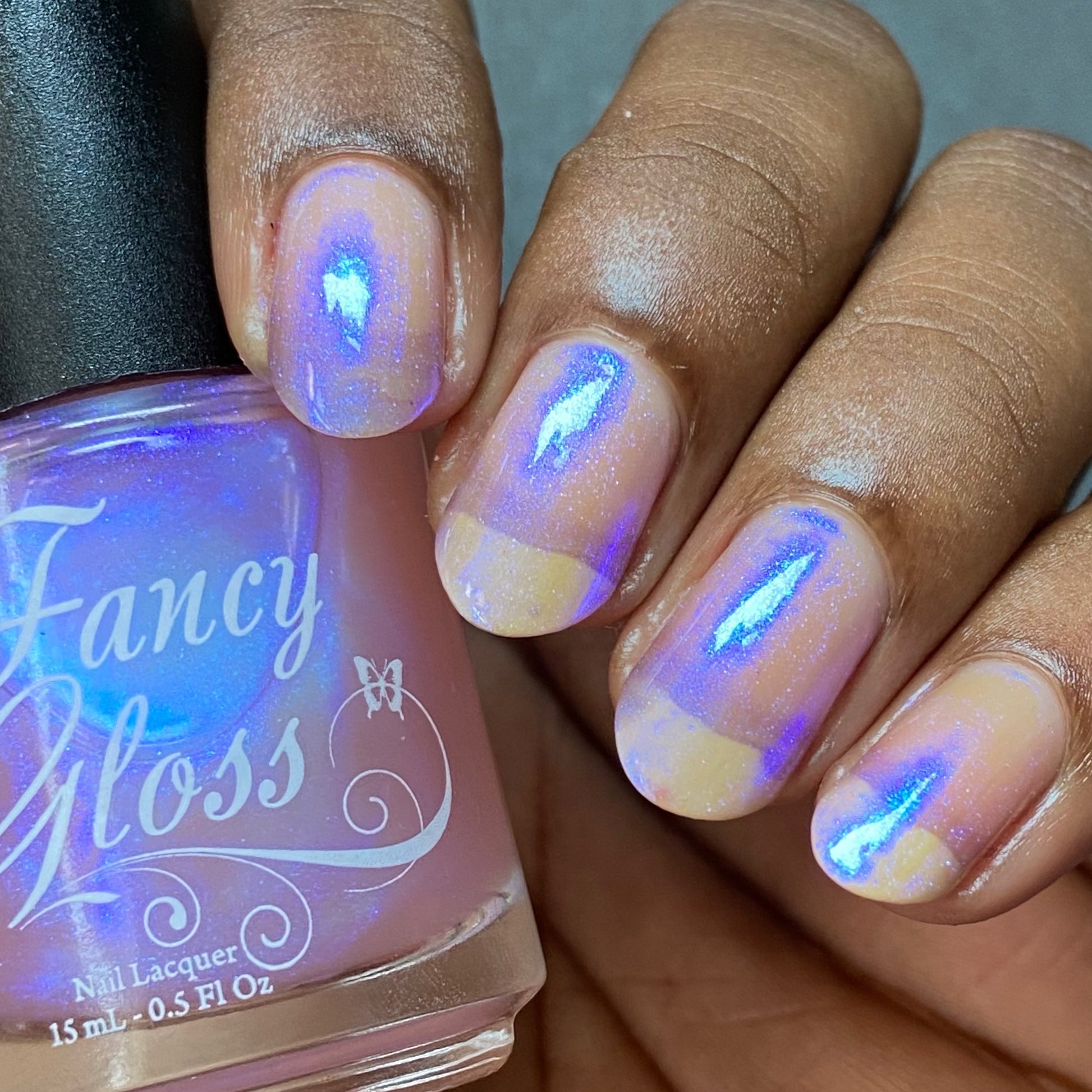 Fancy Gloss- Let it Glow Blue Pink Iridescent top and base coat nail polish I Love My Polish
