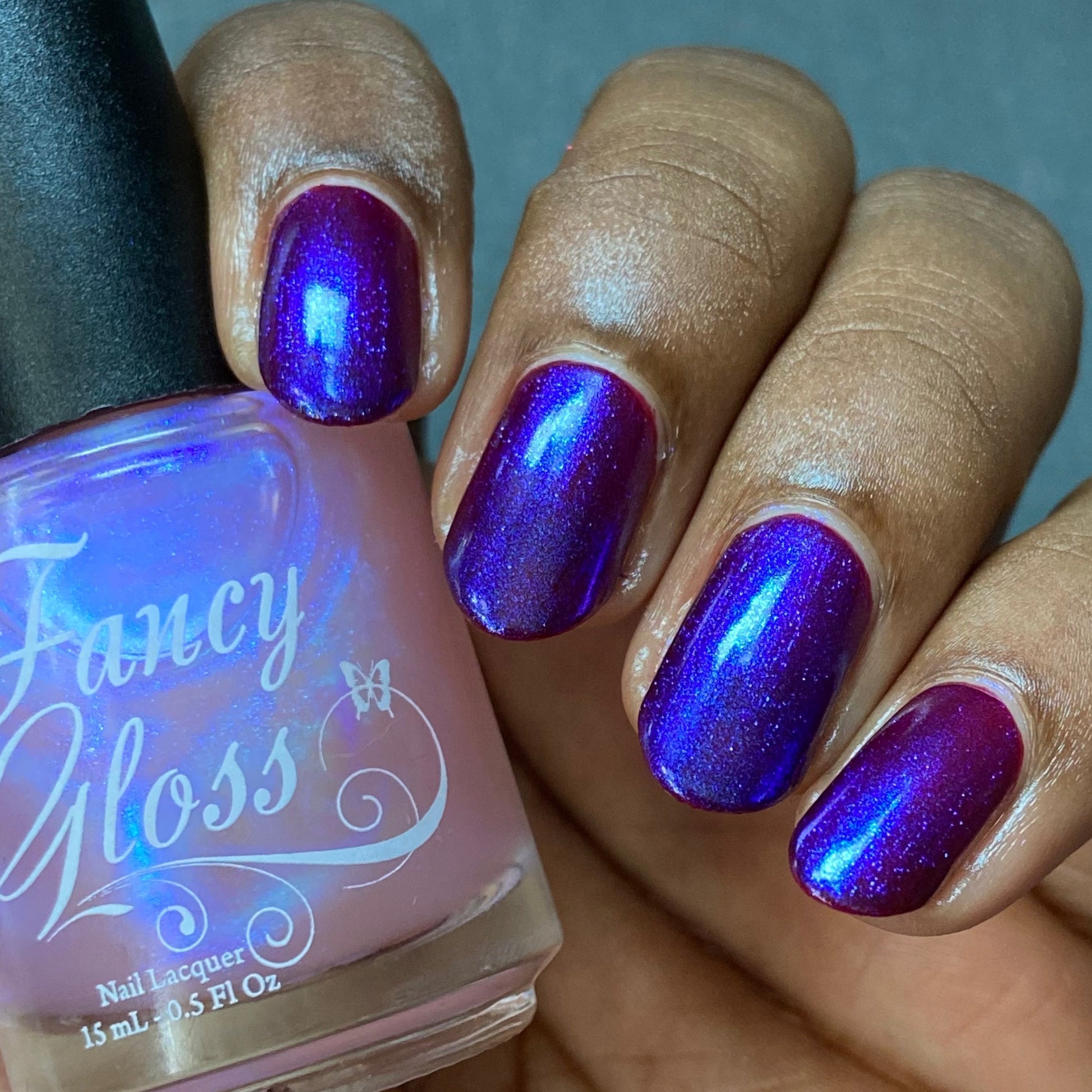 Fancy Gloss- Let it Glow Blue Pink Iridescent top and base coat nail polish I Love My Polish
