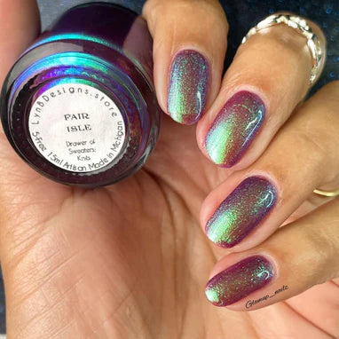LynB Designs- Fair Isle Magenta Purple Green Nail Polish I Love My Polish