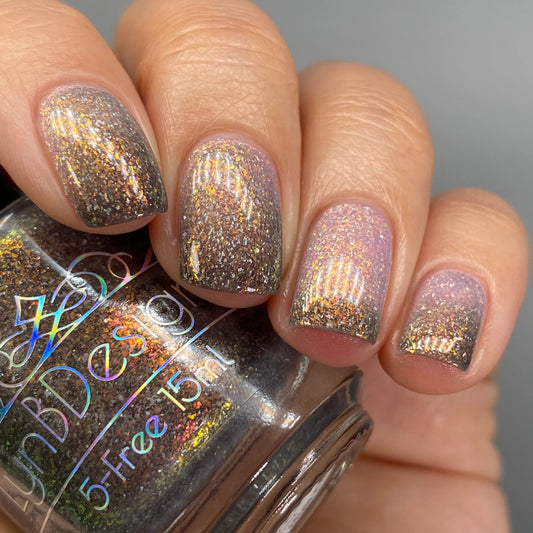 LynB Designs- Not For the Faint of Heart Black Pink Copper Flakies Nail Polish I Love My Polish