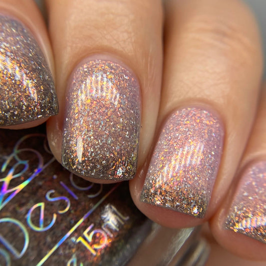 LynB Designs- Not For the Faint of Heart Black Pink Copper Flakies Nail Polish I Love My Polish