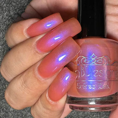 Lynb Design- Wholly Free and Amongst the Stars Peach Blue Iridescent Nail Polish I Love My Polish