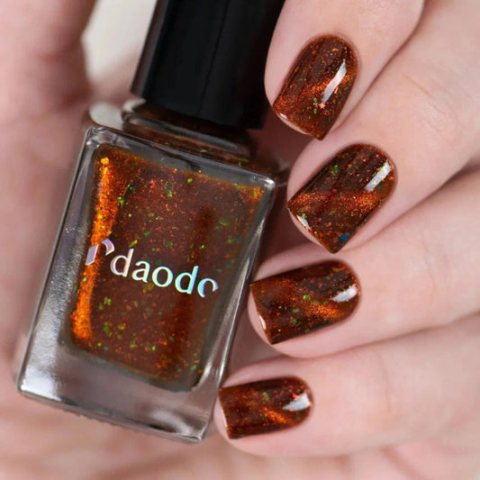 Masura- Daodo Magic Fire Brown with Multichrome flakies Magnetic Nail Polish I Love My Polish