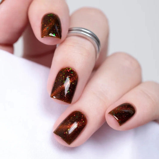 Masura- Daodo Magic Fire Brown with Multichrome flakies Magnetic Nail Polish I Love My Polish