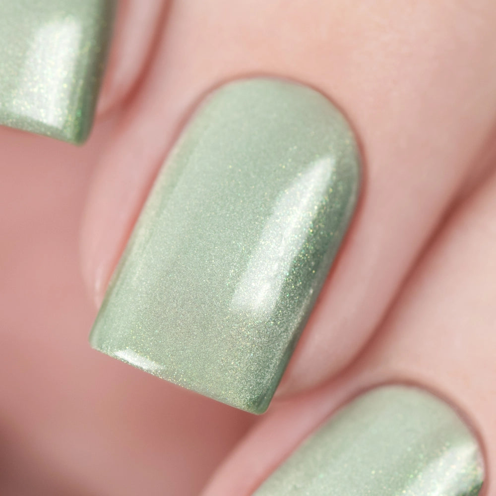 Masura- Fragile Chrysolite Green with Golden Green Shimmer Nail Polish I Love My Polish