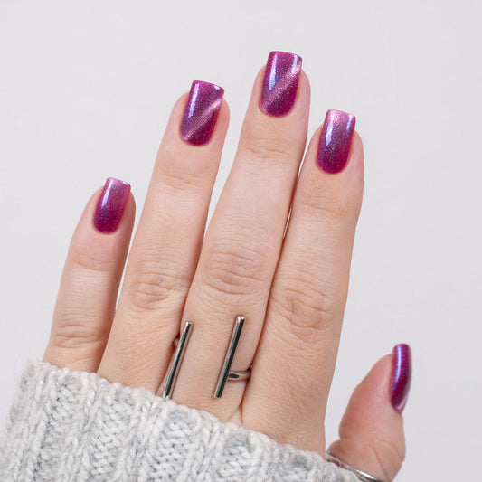Nabyo Nail Polish- Charlotte A purple jelly nail polish with red-pink shimmer and silver magnetic Nail Polish 
I Love My Polish