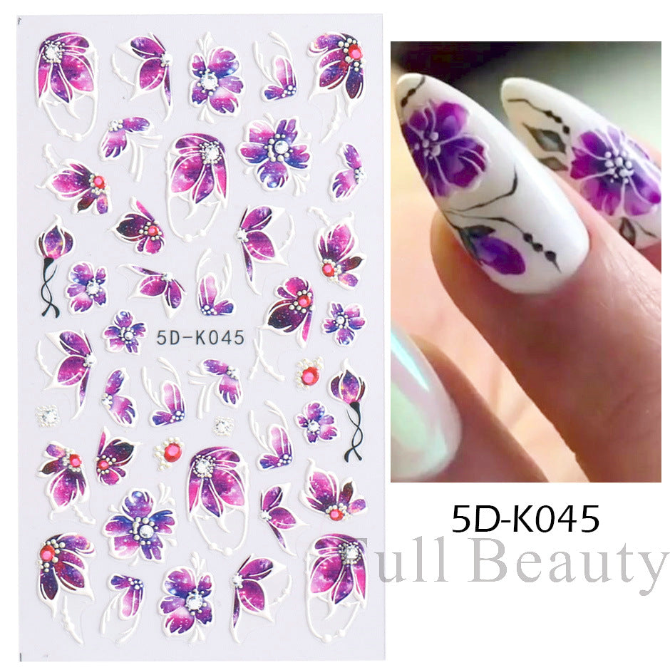 Half Petal Flowers 5D Nail Sticker Sheet