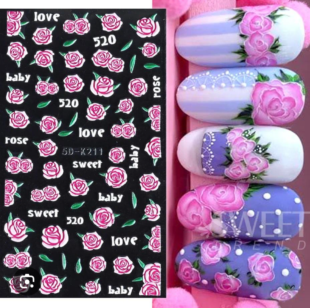 Pink Roses Valentine's Day 5D Nail Sticker