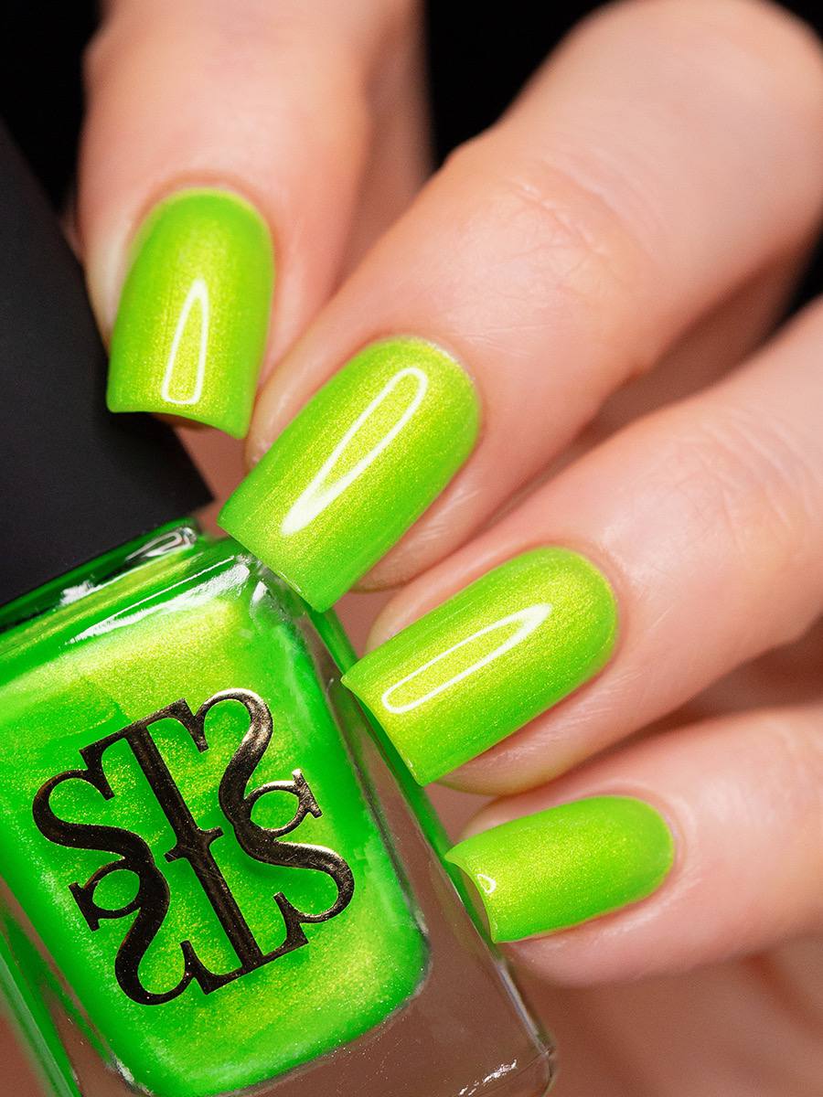 Scriptor- Will-O-the-Wisp Neon Green Nail Polish With Golden Glitter I Love My Polish