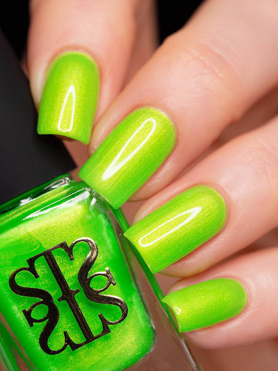 Scriptor- Will-O-the-Wisp Neon Green Nail Polish With Golden Glitter I Love My Polish