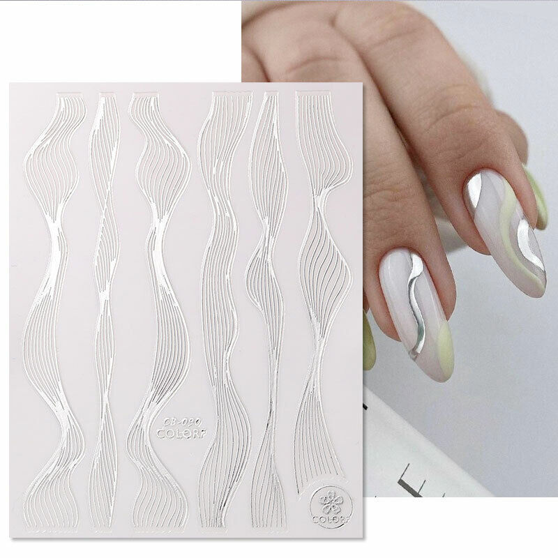 Black and Silver Wave Line Stripe Nail Art Stickers, i love my polish