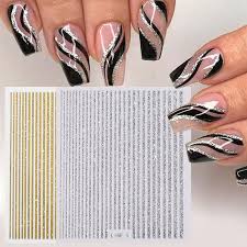 Golden and Silver Sparkling Lines Nail Sticker Sheet