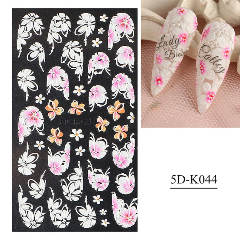 White Spring Flowers 5D Nail Art Sticker