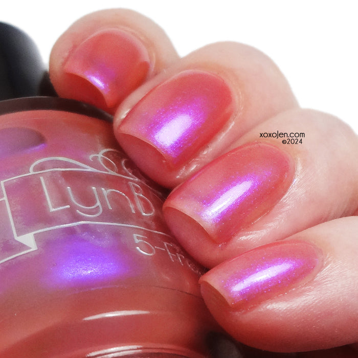 Lynb Design- Wholly Free and Amongst the Stars Peach Blue Iridescent Nail Polish I Love My Polish