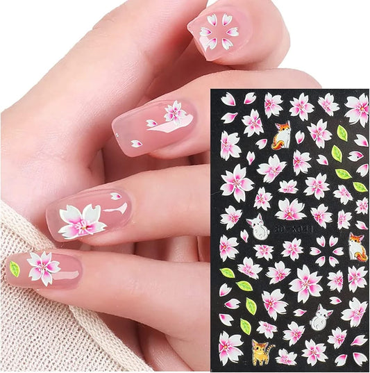 White & Pink Floral 5D Nail Stickers I Love My Polish