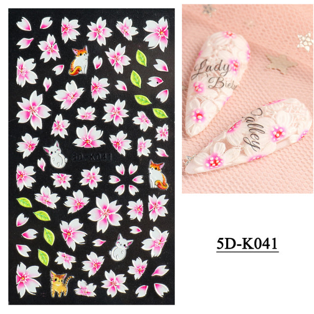 White & Pink Floral 5D Nail Stickers I Love My Polish