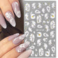 White Embossed Floral Pattern 5D nail stickers