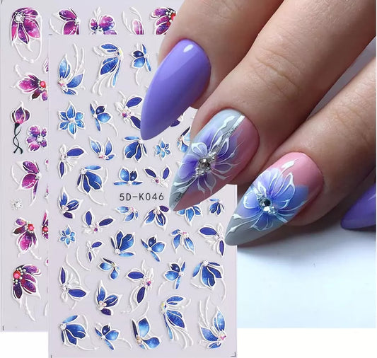 Half Petal Flowers 5D Nail Sticker Sheet