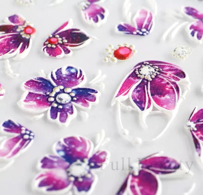 Half Petal Flowers 5D Nail Sticker Sheet