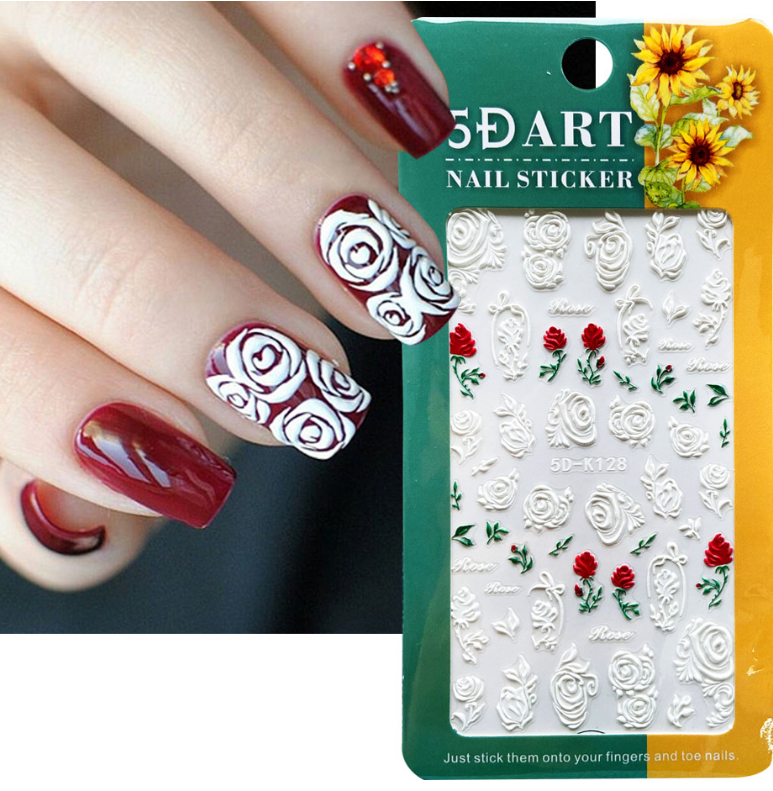 White and Red Roses 5D Nail Sticker