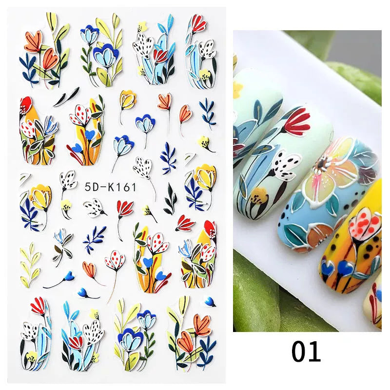 Floral 5D Embossed Nail Art Stickers