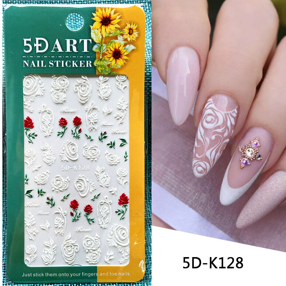 White and Red Roses 5D Nail Sticker