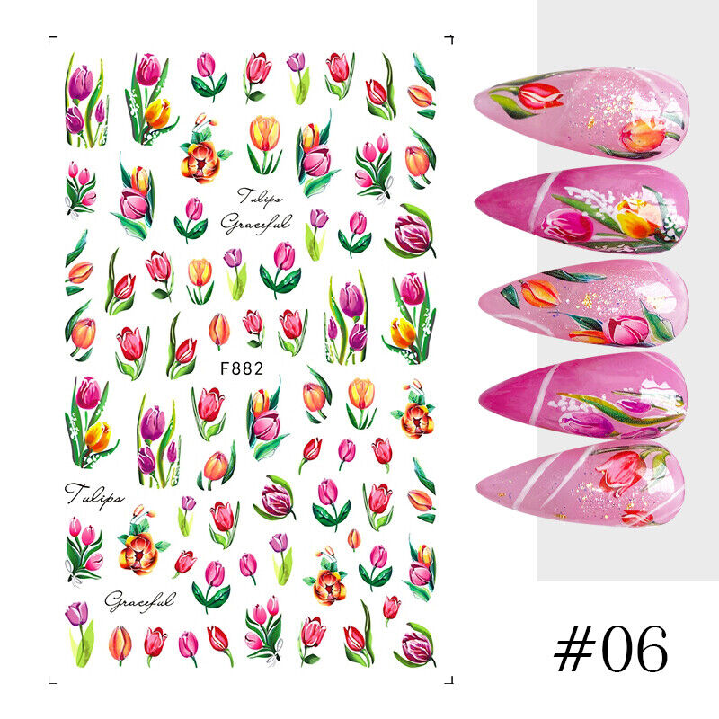 Tulip Floral Spring Chameleon Nail Art Sticker