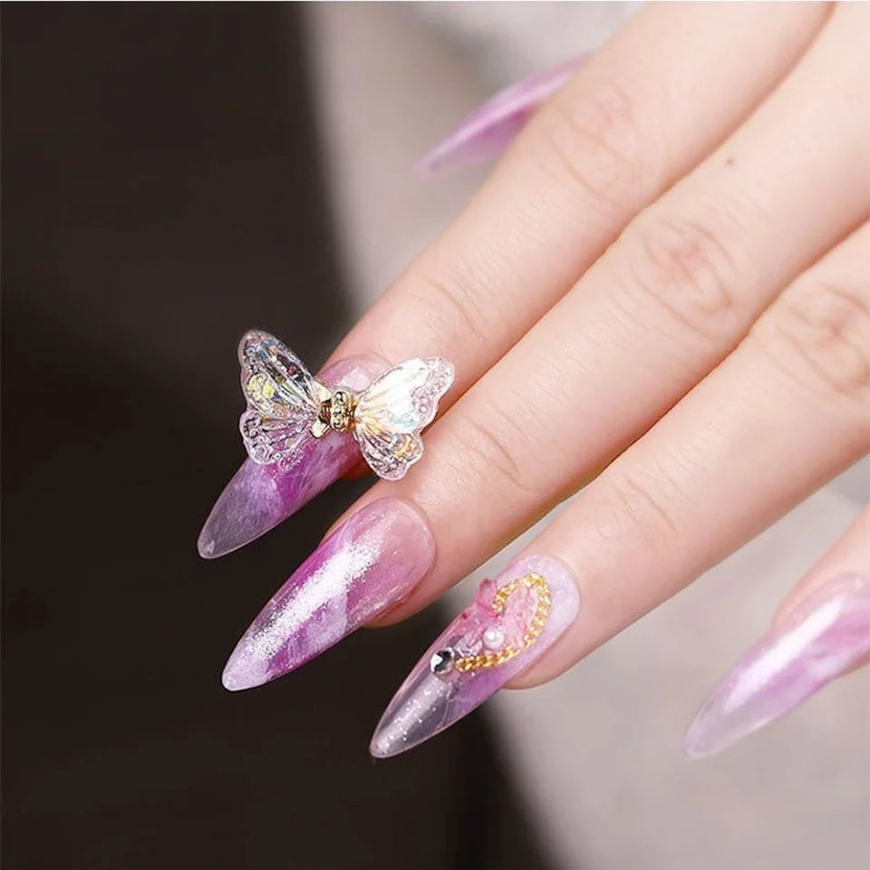 Glitter Nails/Butterfly Nails/Nail Art/Nails/Fucsia Nails/Pink Nails |  Maria G.'s Photo | Beautylish
