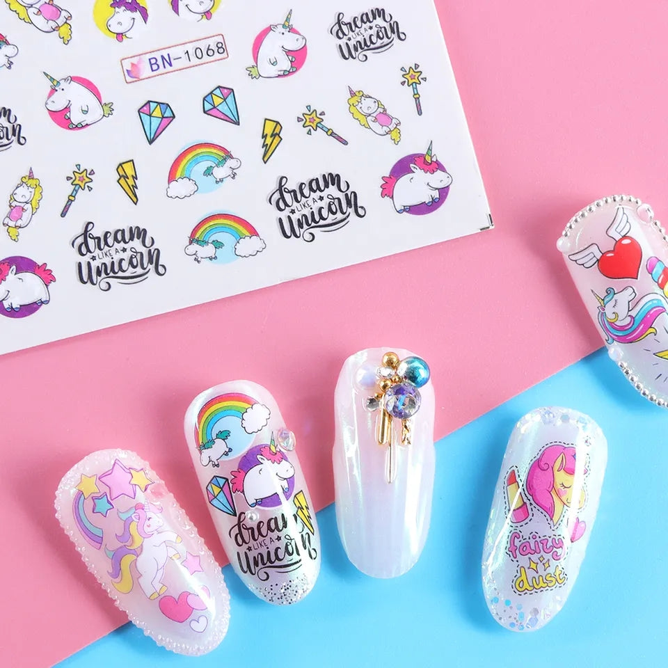 Set of 12 Rainbows and Unicorns Pastel Doodles Water Decals I Love My Polish