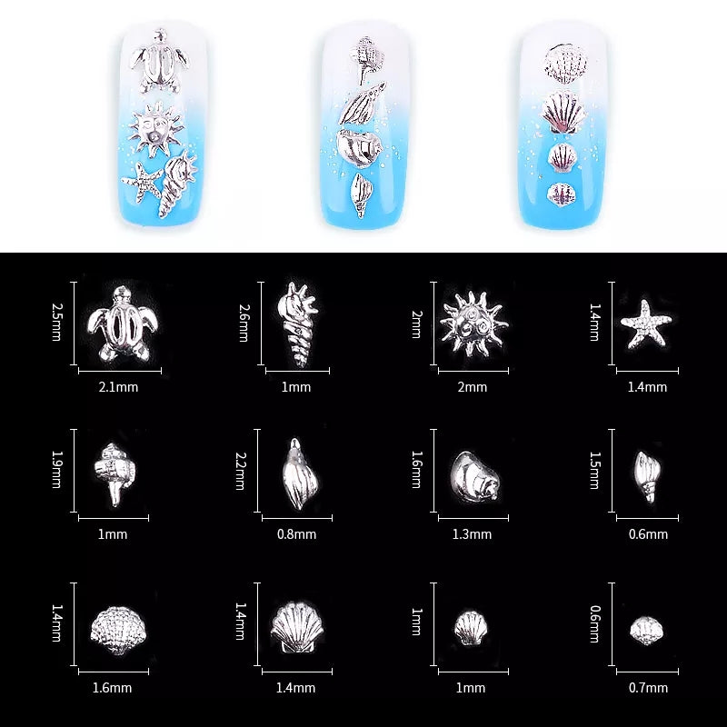 Ocean Sea Silver Mix Shells 3D Nail Decoration Wheel I Love My Polish