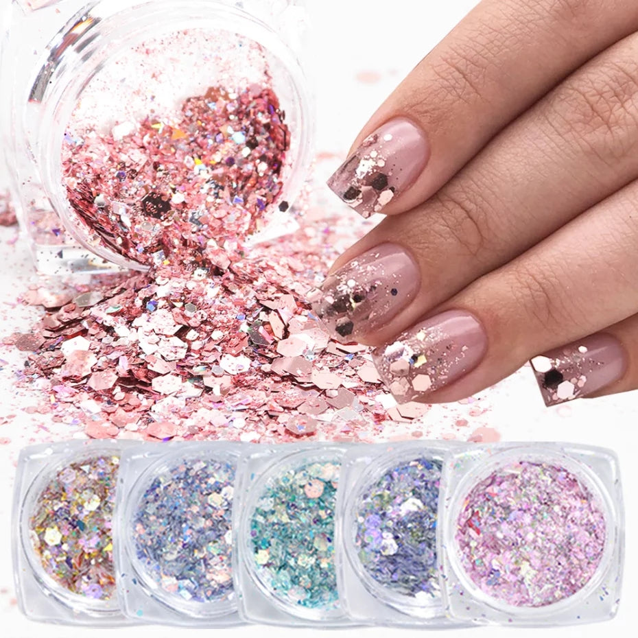 Set of 6 Pastel Holographic Nail Glitter Set Krupali