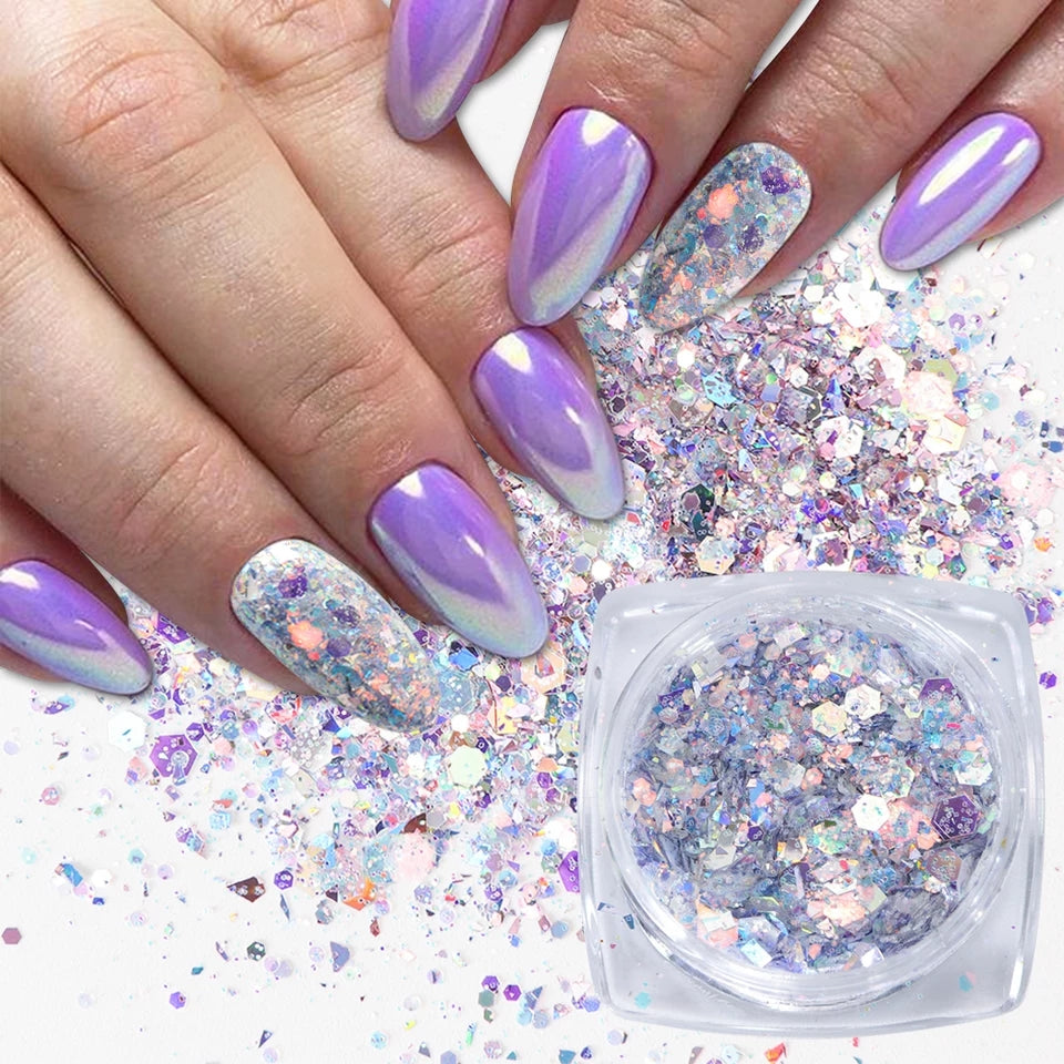 Set of 6 Pastel Holographic Nail Glitter Set Krupali