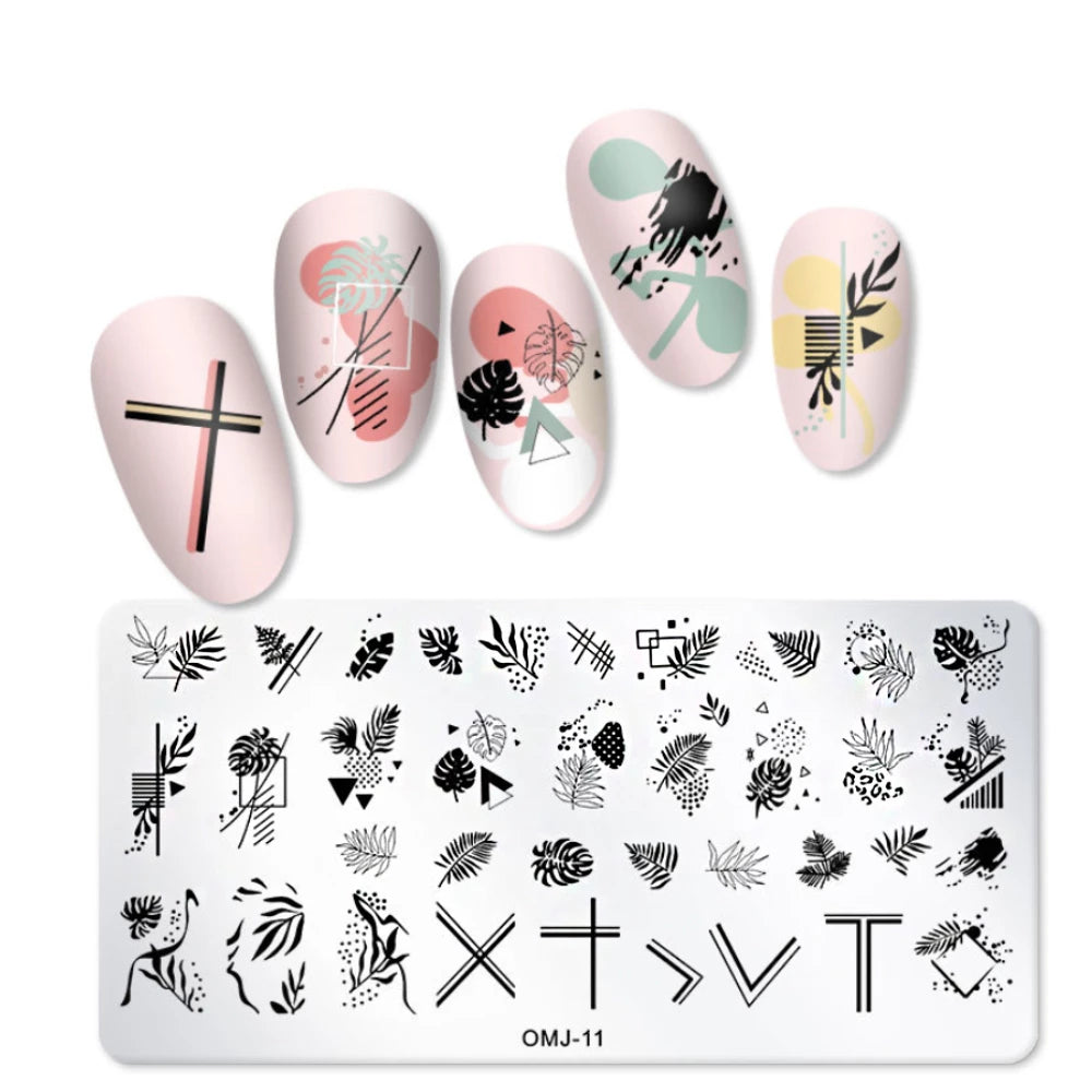 Geometric and Leaf Patterned Nail Art Stamping Plate- OMJ-11 I Love My Polish
