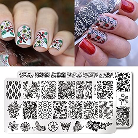 MWOOT 6Pcs Nail Art Stamping Plates Set Flower Leaf Butterflies Feathers  Nail Stencils Plates Manicure Print Tool Nail Plates Image Stamp Templates  for Women Nail Art Decoration