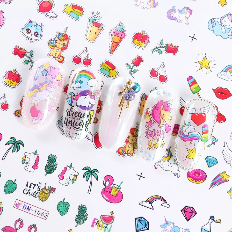 Set of 12 Rainbows and Unicorns Pastel Doodles Water Decals I Love My Polish