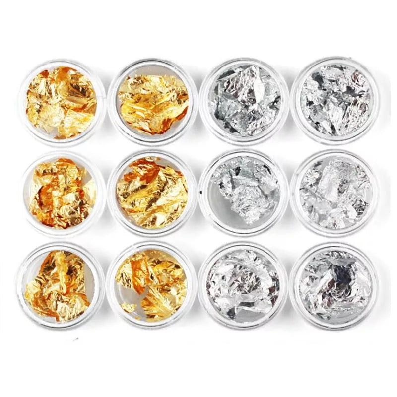 Set of 12 Silver and Golden Nail Foil Box krupali