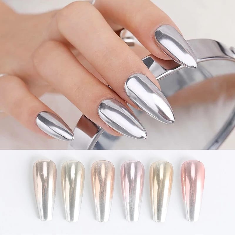 Can anyone suggest a good nail polish brand that has a silver chrome that  really comes out looking like this??? : r/Nails