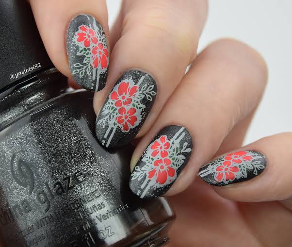 Floral Rectangular Nail Art Stamping Plate I Love My Polish