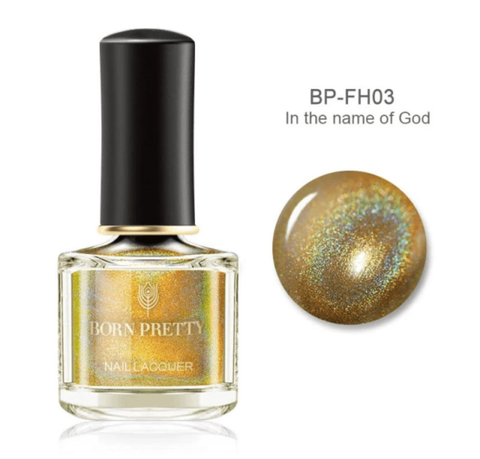 Born Pretty Golden Holographic FH-03 In the Name of God Nail Polish I Love My Polish