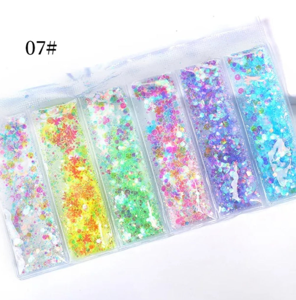 Multicolor Sequin Nail Glitter (Pack of 6 Grid) I Love My Polish