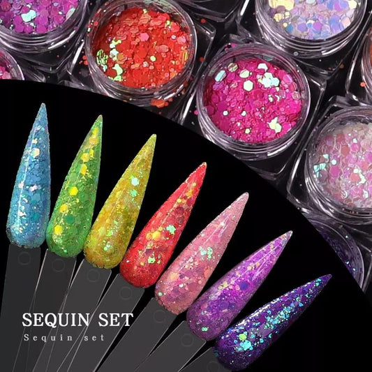 Set of 12 pastel aurora sequins and nail glitter I Love My Polish