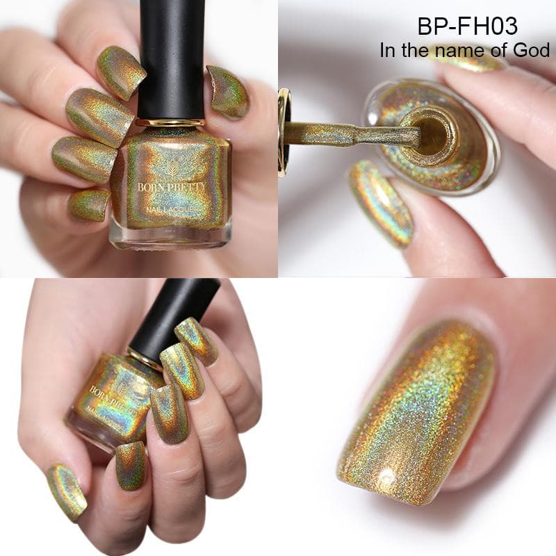 Born Pretty Golden Holographic FH-03 In the Name of God Nail Polish I Love My Polish
