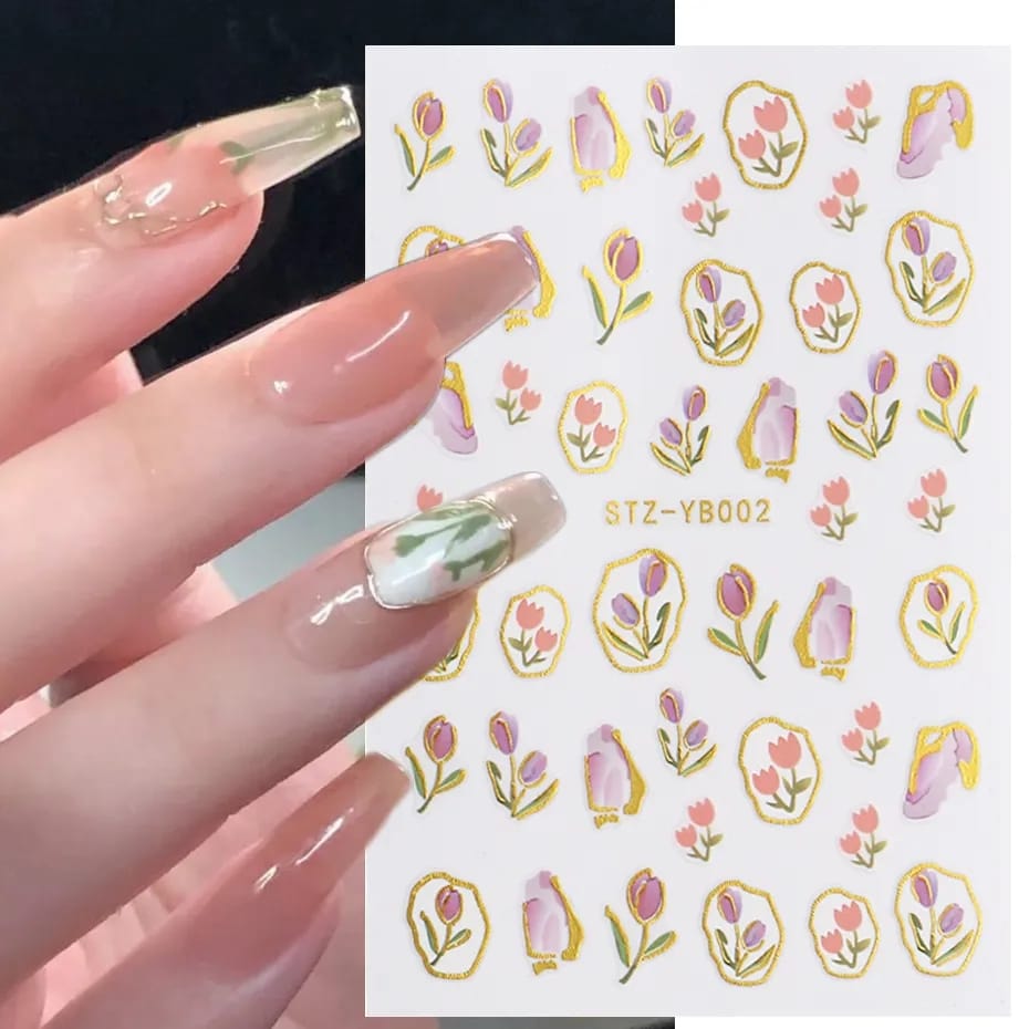 Floral Tulip Nail Sticker with Gold Edge I Love My Polish